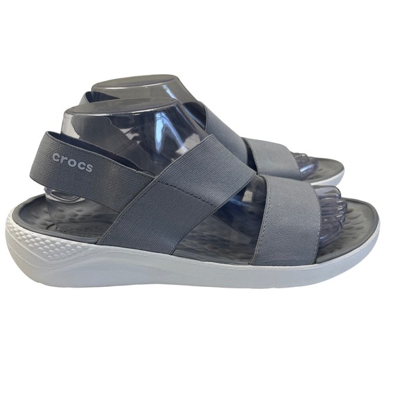 CROCS Shoes - Crocs Literide Stretch Sandals Womens 9‎ Grey White Slingback Comfort 206081